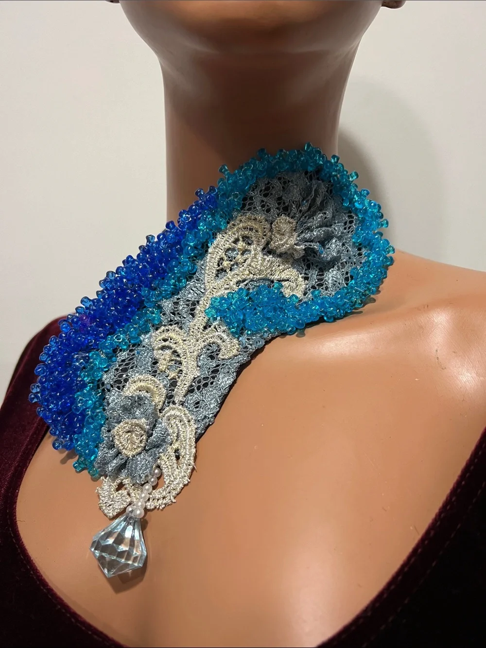Boudoir Burlesque style handmade Beaded Lace Eye Mask